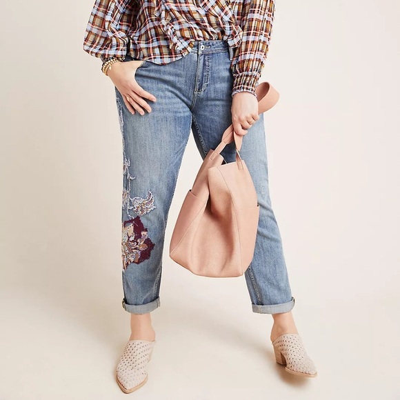 Anthropologie Pilcro Mid Rise Slim Boyfriend Embroidered Jeans Size 29 $158 NWT - Picture 1 of 9